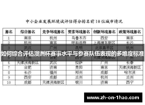如何综合评估澳洲杯赛事水平与参赛队伍表现的多维度标准